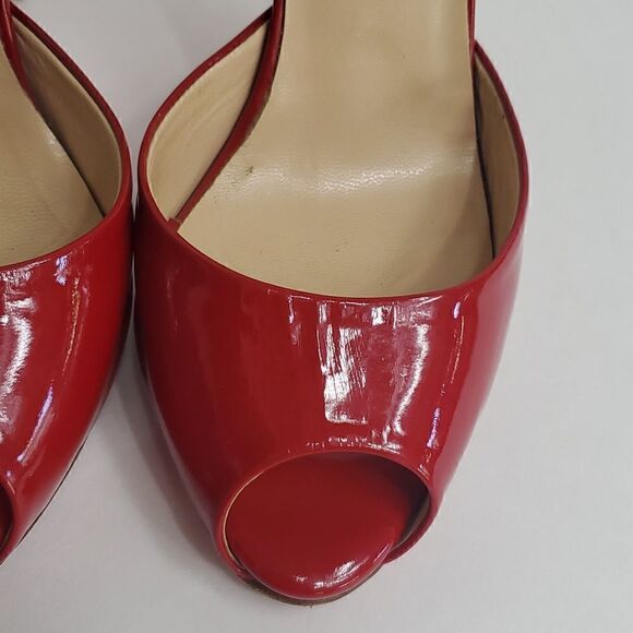 Christian Louboutin Patent Peep Toe Red Heels Size 37.5 - Picture 5 of 14